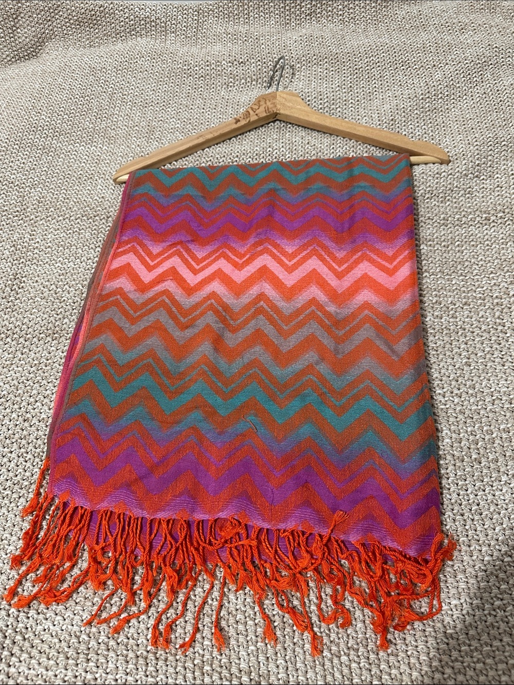 pashmina Orange Purple Teal Chevron Fringe Throw